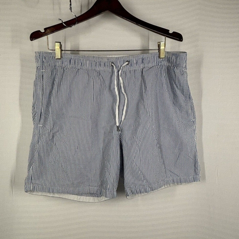 Abercrombie & Fitch Mens Blue White Seersucker Preppy XL 4” Inseam Swim Shorts